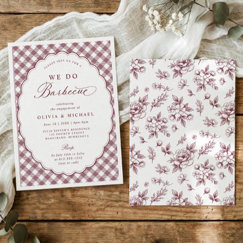 Vintage We Do BBQ Burgundy Red Engagement Party Invitation