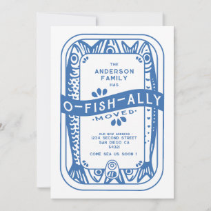 Vintage We Have O-Fish-Ally Moved Sea Sardine Blue Announcement