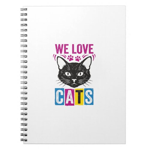 Vintage We Love Cats Cat Face Graphic T-Shirt Desi Notebook