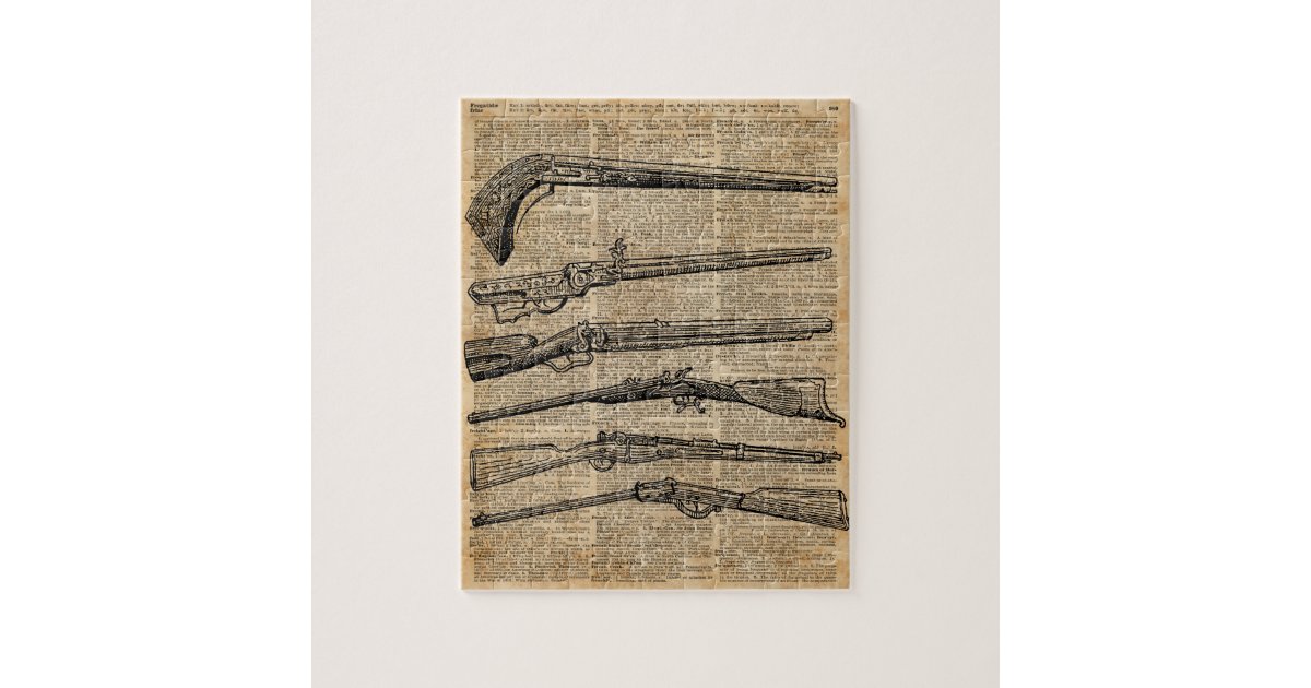 Vintage Weapons Antique Guns Dictionary Art Jigsaw Puzzle Zazzle
