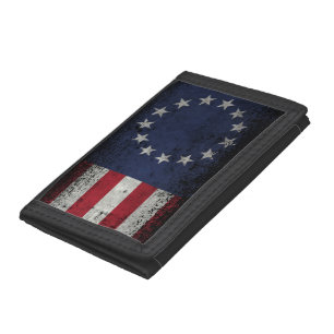 Vintage Weathered 13 Star American Flag Trifold Wallet