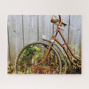 Vintage Weathered Bicycle Rustic Illustration Art Jigsaw Puzzle