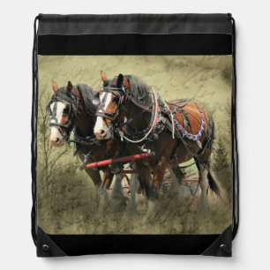 Vintage Weathered Clydesdale Postcard Drawstring Bag