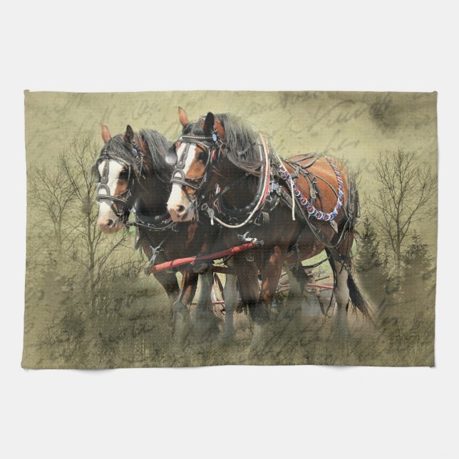 Vintage Weathered Clydesdale Postcard Kitchen Towel (Horizontal)