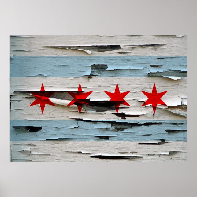 Vintage Weathered Flag of Chicago Poster (Front)