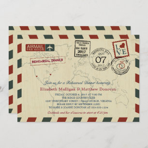 Vintage Wedding Airmail Rehearsal Dinner Invitation