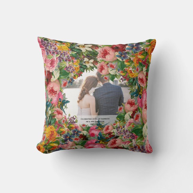 Vintage Wedding Anniversary - ADD PHOTO - ROSES Throw Pillow (Front)