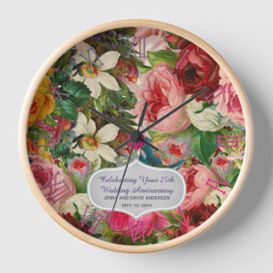 Vintage Wedding Anniversary ROSES - Commemorative  Clock