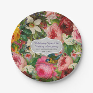 Vintage Wedding Anniversary ROSES - Commemorative Paper Plates