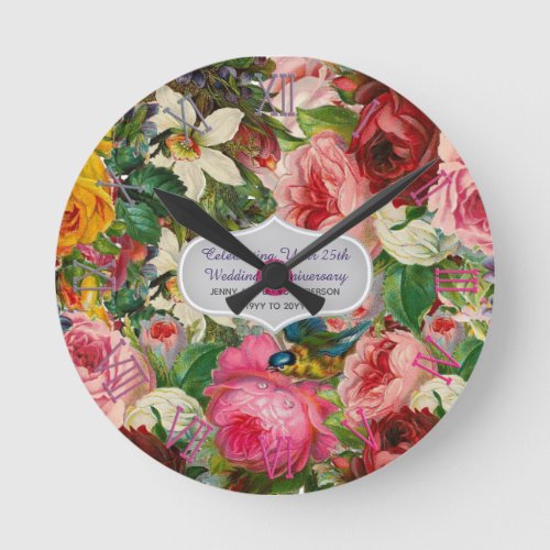 Vintage Wedding Anniversary ROSES _ Commemorative Round Clock