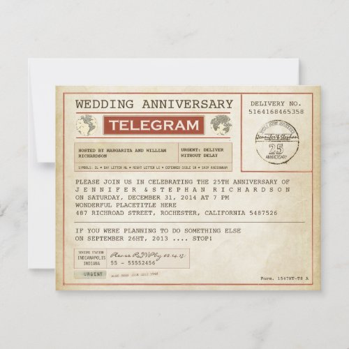 vintage wedding anniversary telegram invitation