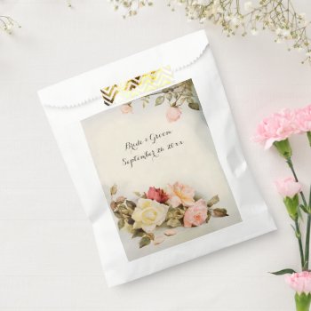 Vintage Wedding Antique Garden Rose Flowers Favor Bag by InvitationCafe at Zazzle
