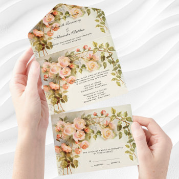 Vintage Wedding Antique Garden Rose Flowers Floral All In One Invitation by InvitationCafe at Zazzle
