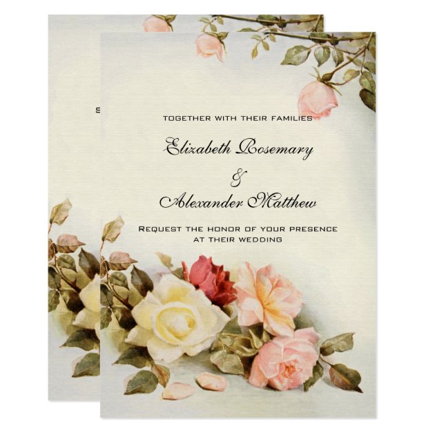 Vintage Wedding Antique Garden Rose Flowers Floral Invitation