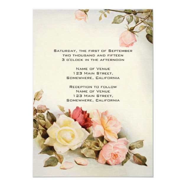 Vintage Wedding Antique Garden Rose Flowers Floral Invitation