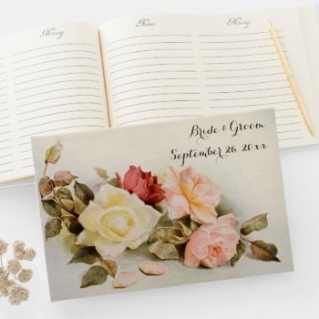 Vintage Wedding Antique Garden Rose Flowers Guest Book by InvitationCafe at Zazzle