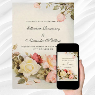 Vintage Wedding Antique Garden Rose Flowers Invitation