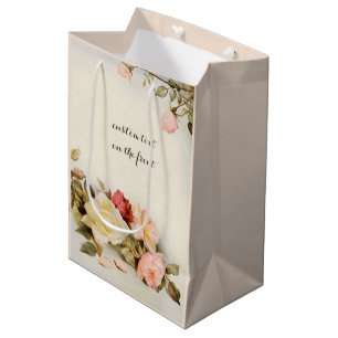 Vintage Wedding Antique Garden Rose Flowers Medium Gift Bag