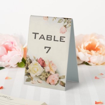 Vintage Wedding Antique Garden Rose Flowers Table Tent Sign by InvitationCafe at Zazzle