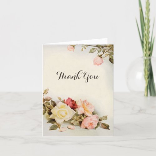 Vintage Wedding Antique Garden Rose Flowers Thank You Card