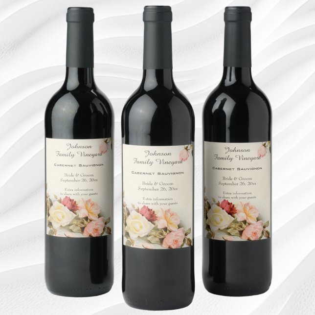 Vintage Wedding Antique Garden Rose Flowers Wine Label (Vintage Wedding Antique Garden Rose Flowers Wine Label)