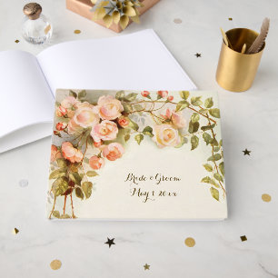 Vintage Wedding Antique Pink Rose Flower Guest Book