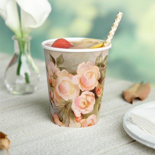 Vintage Wedding Antique Pink Rose Flower Paper Cups