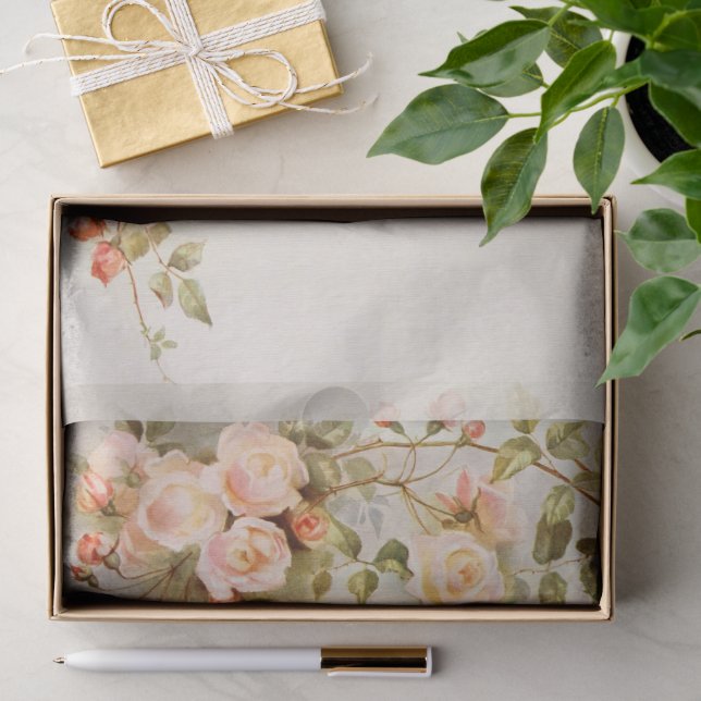 Vintage Wedding Antique Pink Rose Flower Tissue Paper (Gift)
