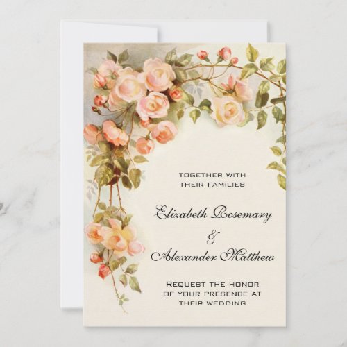 Vintage Wedding, Antique Pink Rose Flowers Floral Card