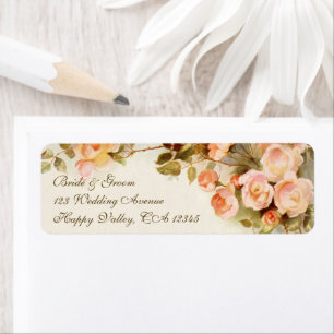 Vintage Wedding, Antique Pink Rose Flowers Floral Label