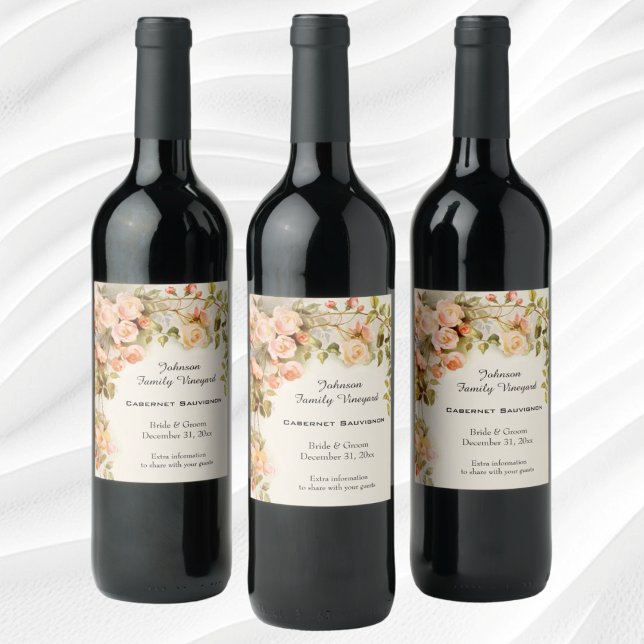 Vintage Wedding Antique Pink Rose Flowers Wine Label (Vintage Wedding Antique Pink Rose Flowers Wine Label)