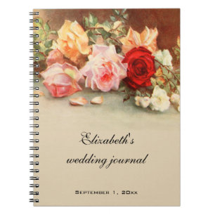 Vintage Wedding, Antique Roses Flowers Still Life Notebook