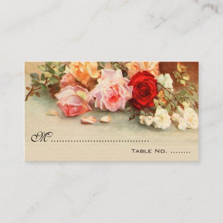 Vintage Wedding, Antique Roses Flowers Still Life Place Card