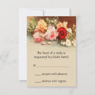 Vintage Wedding, Antique Roses Flowers Still Life RSVP Card