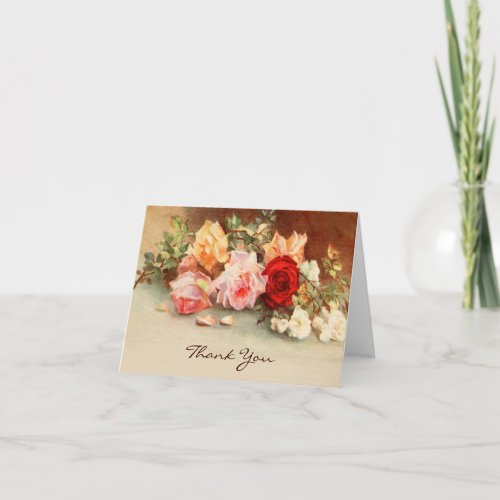 Vintage Wedding Antique Roses Flowers Still Life Thank You Card