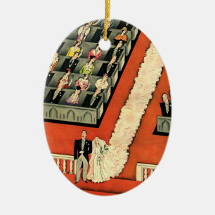 Vintage Wedding, Art Deco Bride and Groom Newlywed Ceramic Ornament