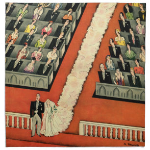 Vintage Wedding, Art Deco Bride and Groom Newlywed Cloth Napkin