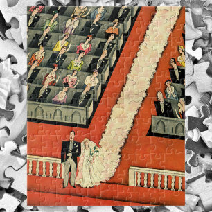 Vintage Wedding, Art Deco Bride and Groom Newlywed Jigsaw Puzzle