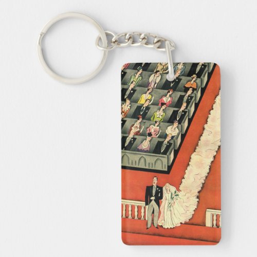 Vintage Wedding Art Deco Bride and Groom Newlywed Keychain