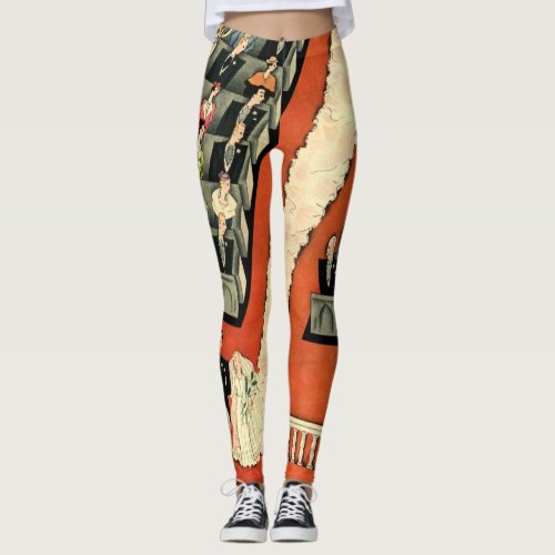 Vintage Wedding Art Deco Bride and Groom Newlywed Leggings