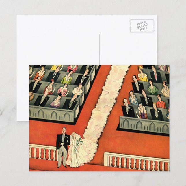Vintage Wedding, Art Deco Bride and Groom Newlywed Postcard (Front/Back)