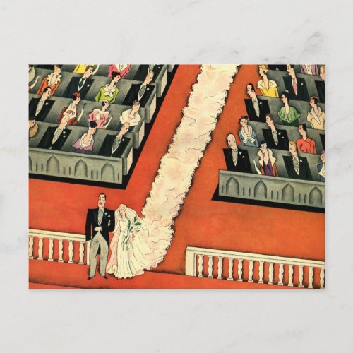 Vintage Wedding Art Deco Newlyweds Save the Date Announcement Postcard