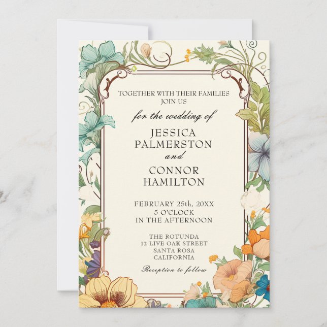 Vintage Wedding Art Nouveau Floral Invitation (Front)