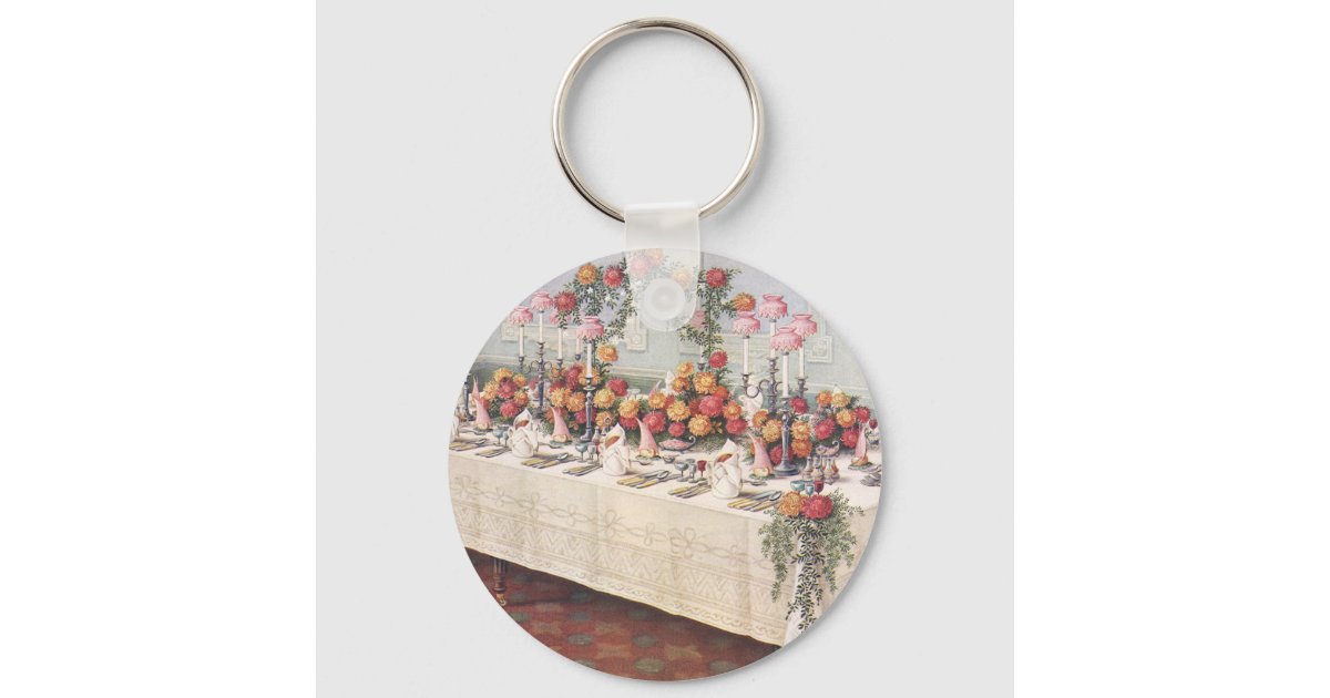Table Keychains Vintage Wedding Banquet Table Keychain | Zazzle
