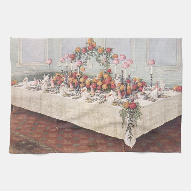 Vintage Wedding Banquet Table Kitchen Towel (Horizontal)