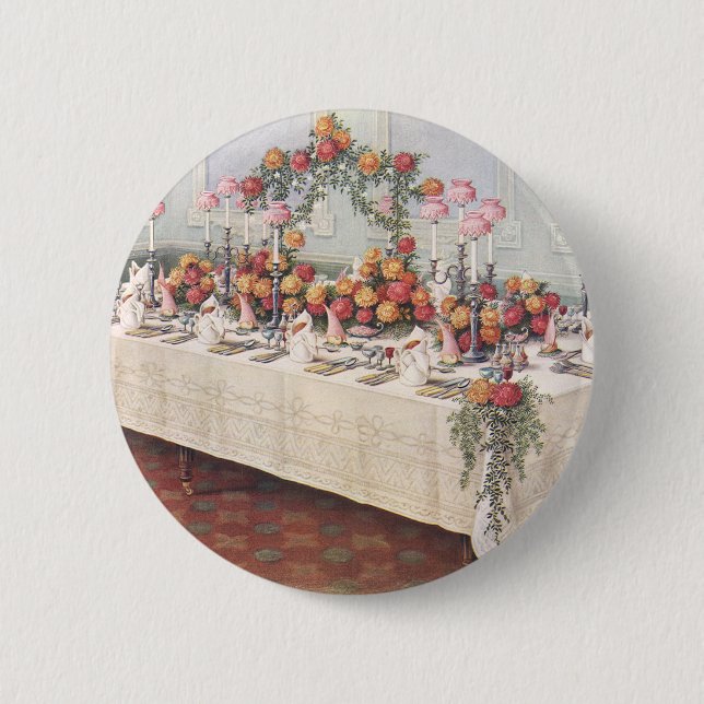 Vintage Wedding Banquet Table Pinback Button (Front)