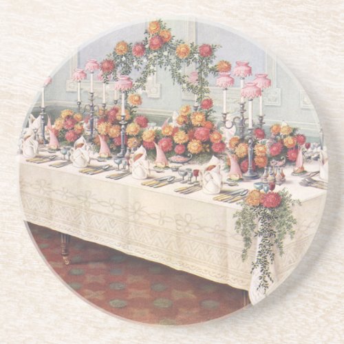 Vintage Wedding Banquet Table Sandstone Coaster