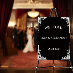 Vintage Wedding Black Welcome Sign