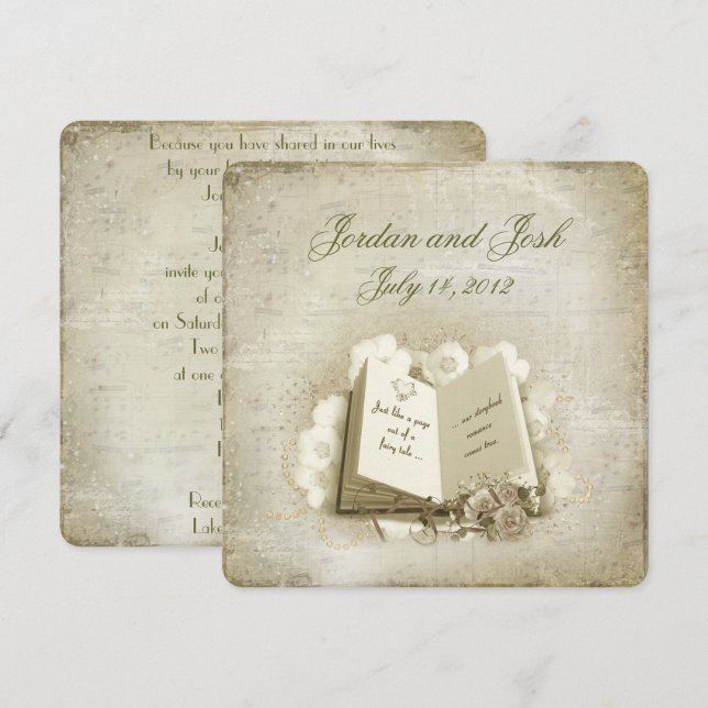 vintage wedding book with bouquet invitation (Front/Back)
