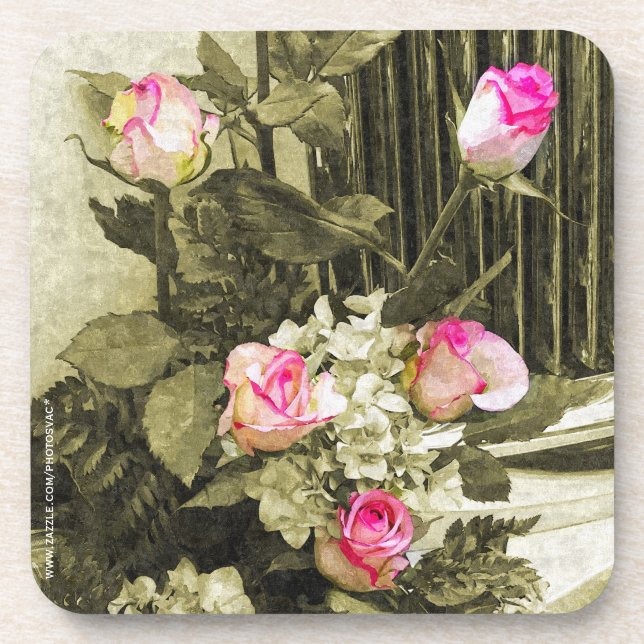 Vintage Wedding Bouquet Beverage Coaster (Front)